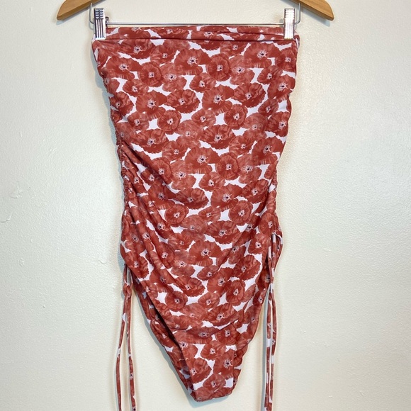 Juillet Swim Floral One-Piece Swimsuit Rust Red Ruched Adjustable High-Leg - Picture 1 of 4